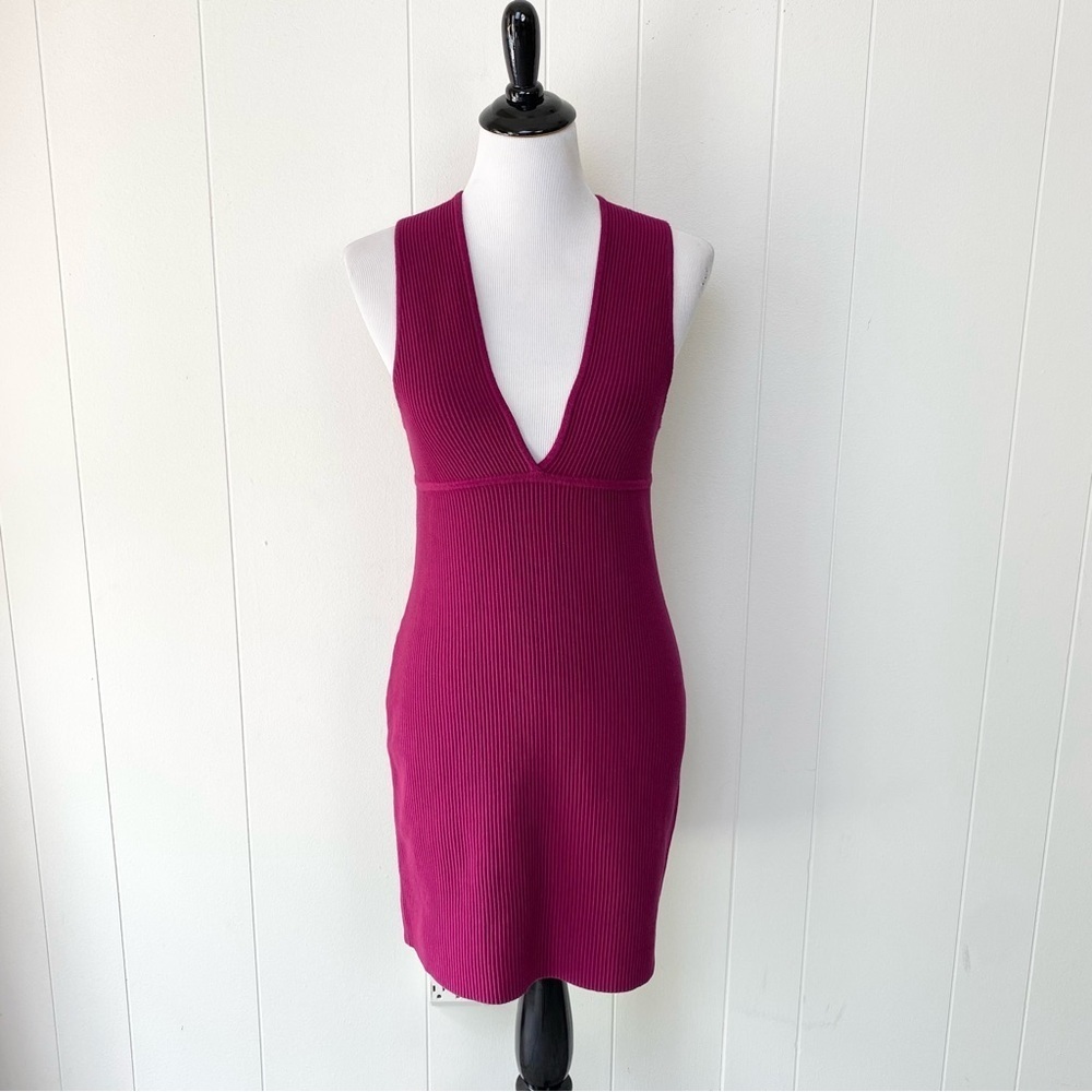 House‎ of Harlow 1960 Fuschia Knit Compression Body Con Dress V Neck Sz Small